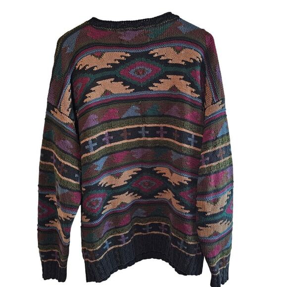 Vintage Harolds Sweater Mens Large Blue 90s Geometric Cosby Knit Retro Grandpa - Picture 2 of 9